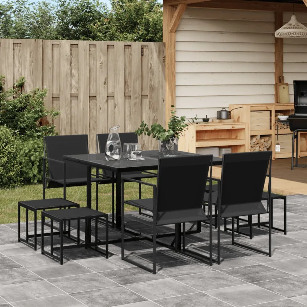 vidaXL juego de comedor para jardín 9 piezas textilene negro para 8 Personas
