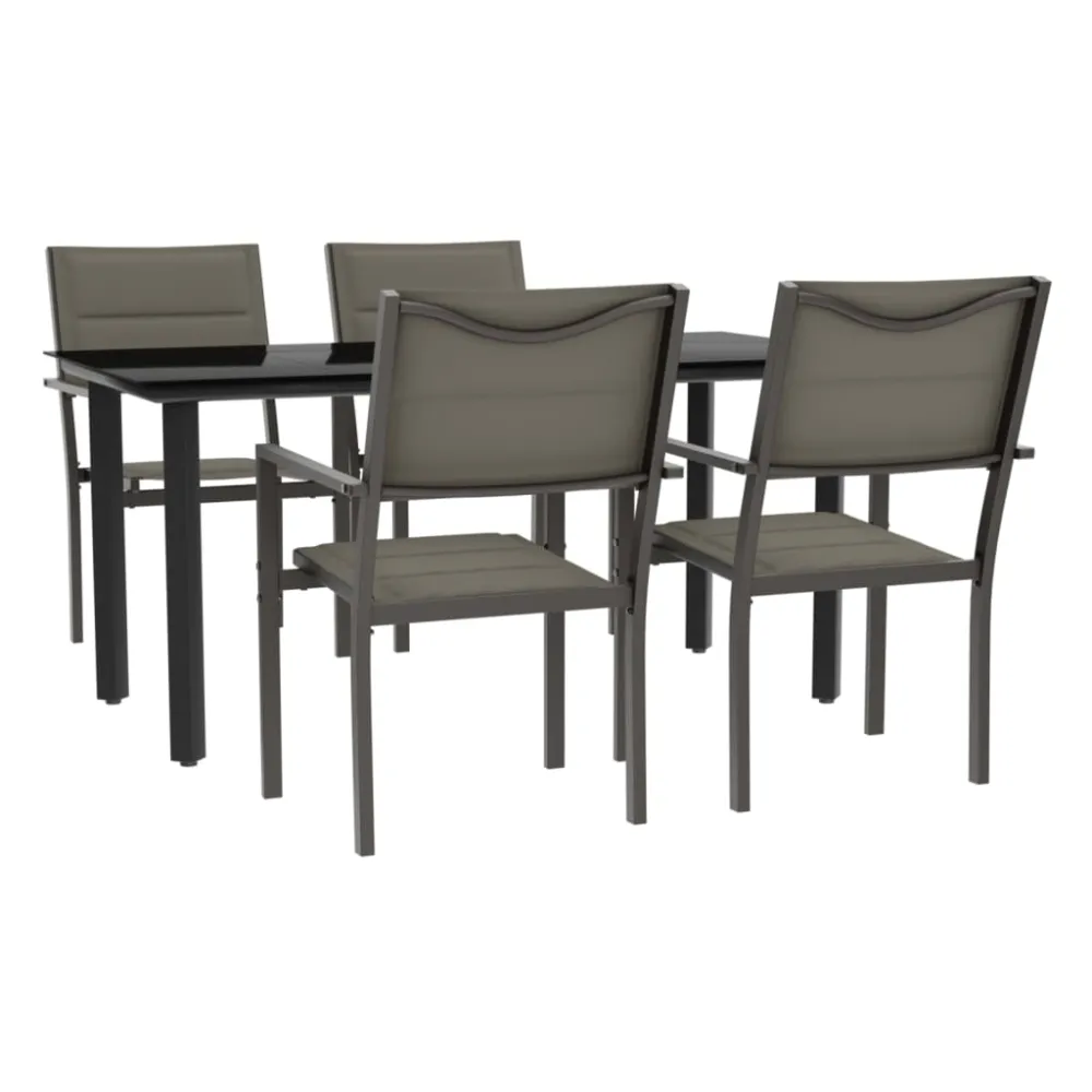 vidaXL juego de comedor para jardín 5 piezas acero y textilene negro con Cojines Prueba de Agua