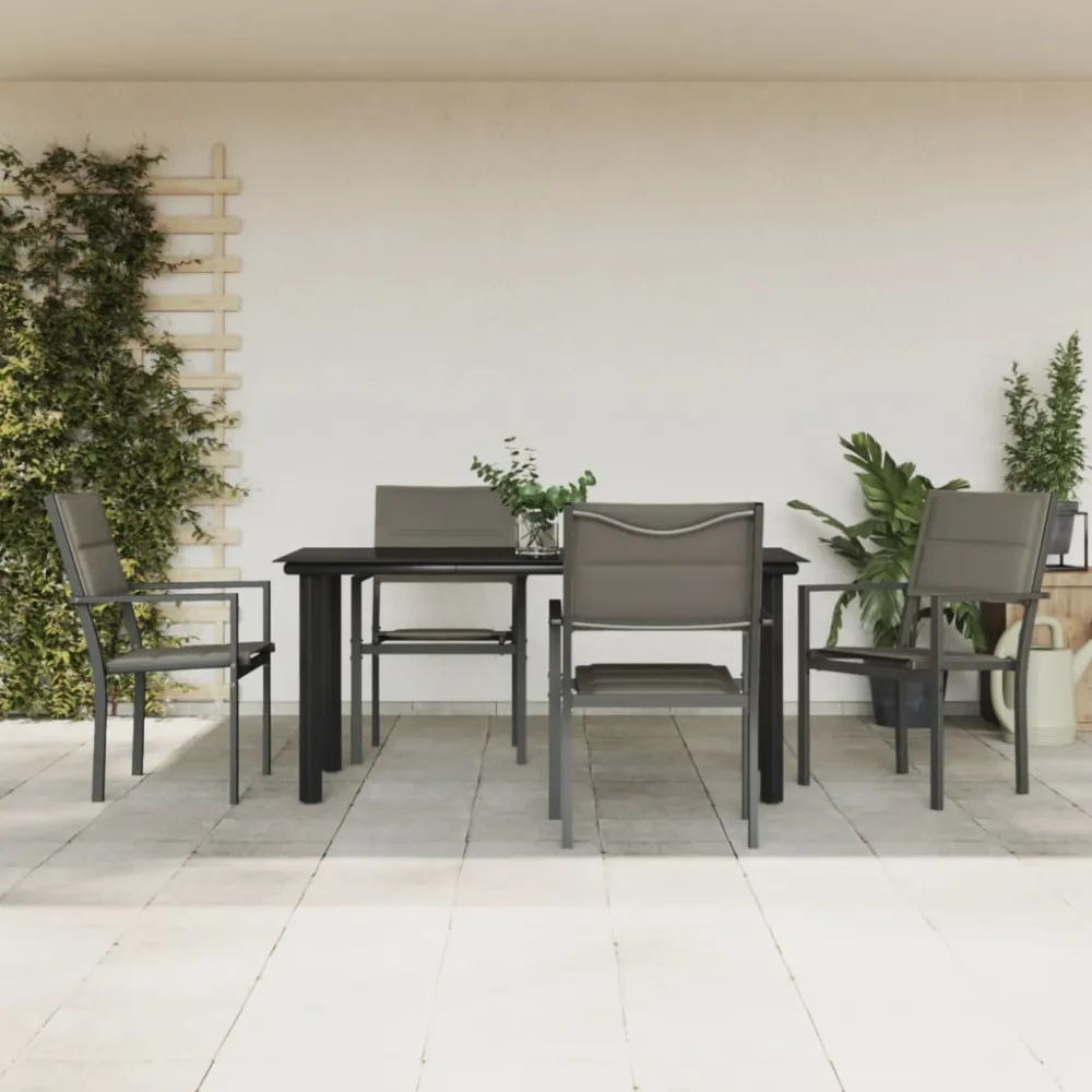 vidaXL juego de comedor para jardín 5 piezas acero y textilene negro con Cojines Prueba de Agua