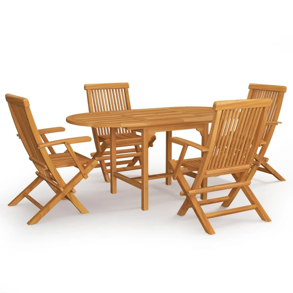 vidaXL juego de comedor para jardín 5 piezas madera maciza teca | Material Resistente los Rayos UV