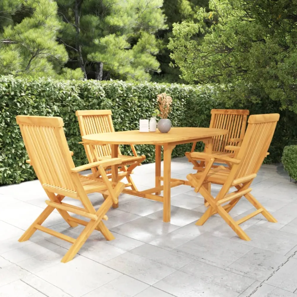 vidaXL juego de comedor para jardín 5 piezas madera maciza teca | Material Resistente los Rayos UV