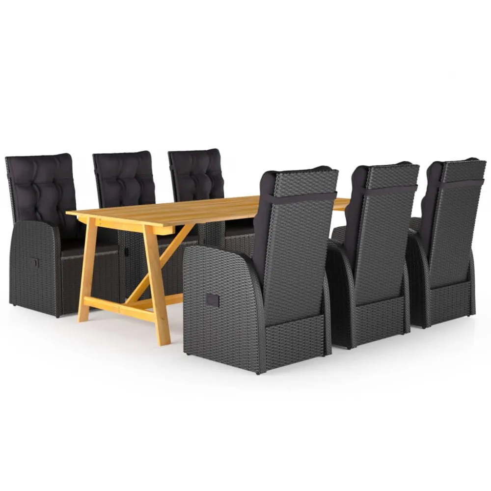 vidaXL juego de comedor para jardín de 7 piezas negro | Material Resistente los Rayos UV