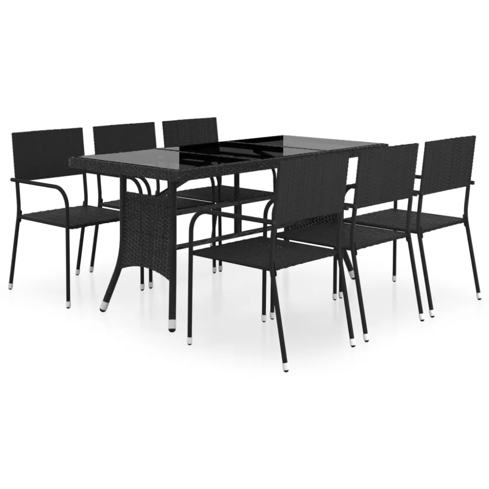 vidaXL juego de comedor para jardín 7 piezas ratán sintético negro con Cojines Prueba de Agua