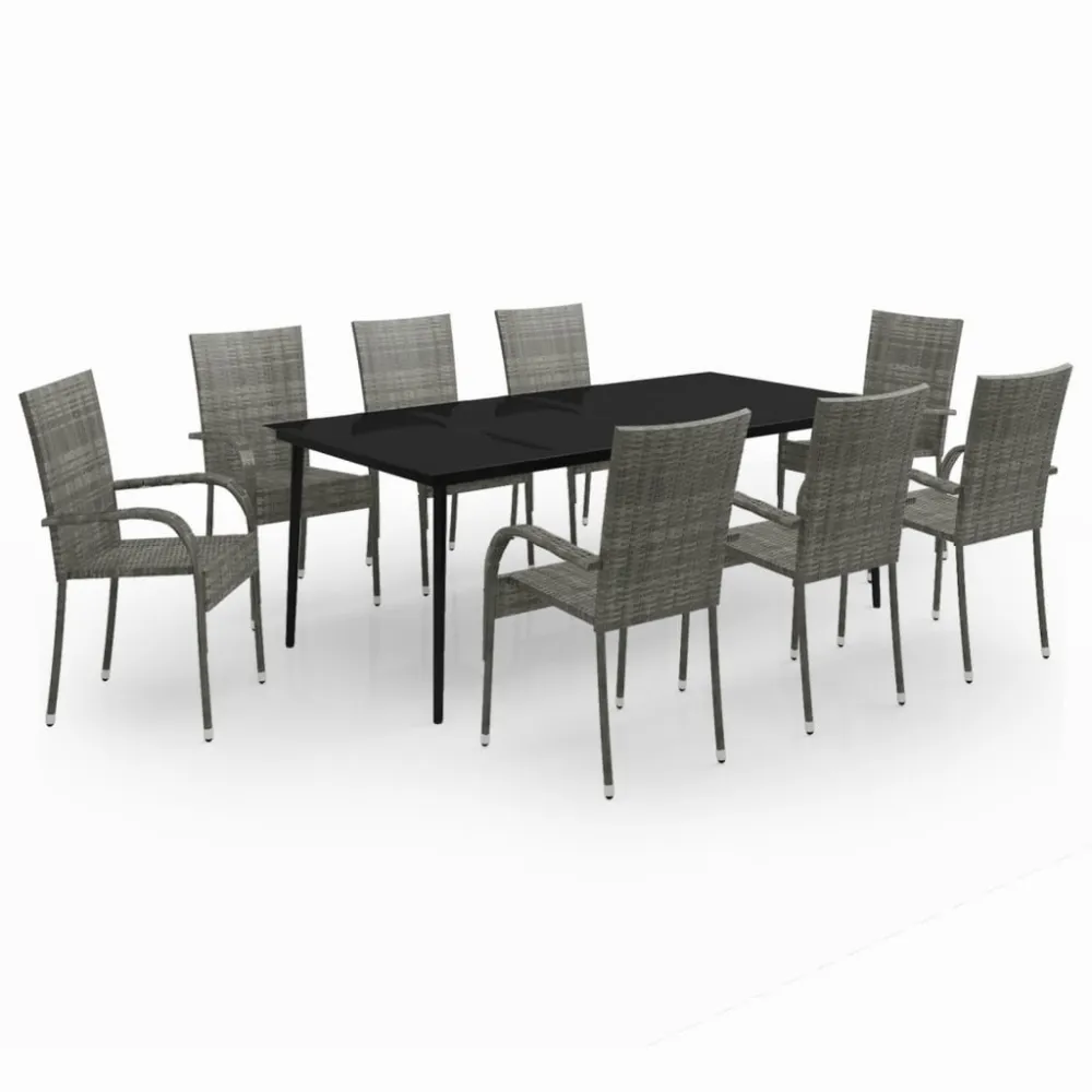 vidaXL juego de comedor para jardín 9 piezas gris y negro Fácil Mantenimiento