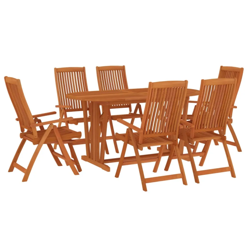 vidaXL juego de comedor para jardín 7 pzas madera maciza de eucalipto para Terraza y Piscina
