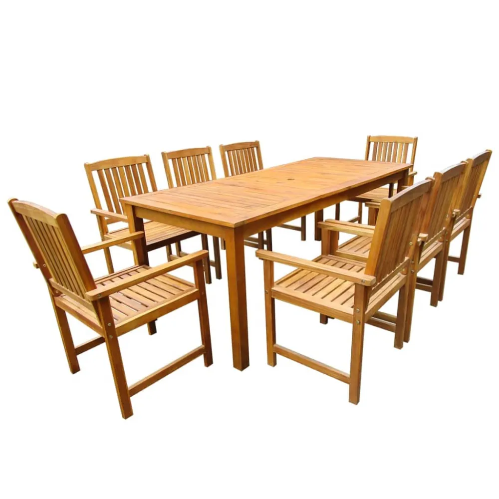 vidaXL set de comedor de jardín 9 piezas madera maciza de acacia | Material Resistente los Rayos UV