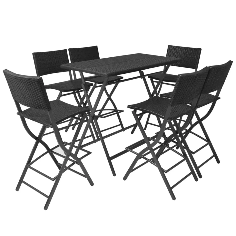 vidaXL set comedor de jardín plegable 7 pzas poli ratán y acero negro para 8 Personas
