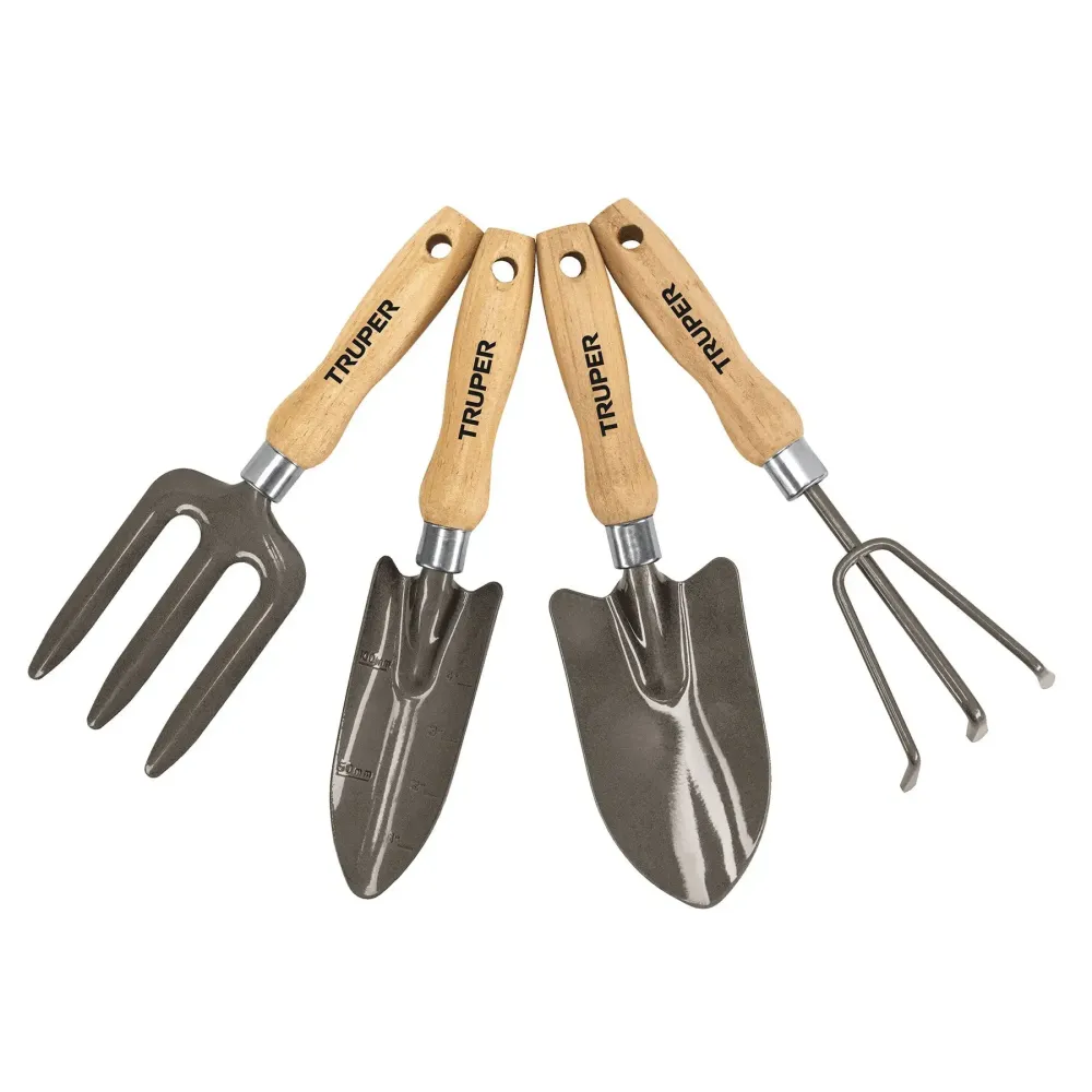 Juego de 4 herramientas de 6" para jardín, truper | Plegable | Ligera |
