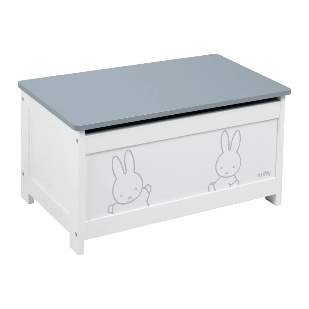 Cofre de juguetes 'miffy®' de madera, superficie de asiento abatible, con amortiguador, banco blanco con Sombrilla Incluida