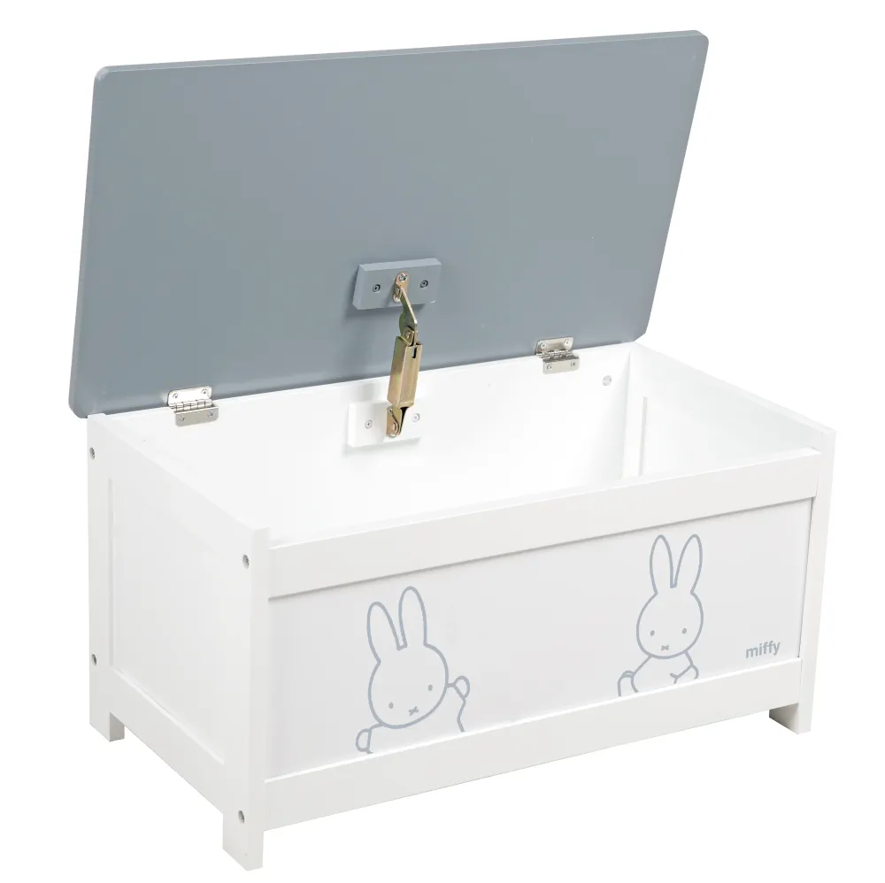 Cofre de juguetes 'miffy®' de madera, superficie de asiento abatible, con amortiguador, banco blanco con Sombrilla Incluida