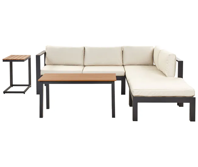 Conjunto de jardín 5 plazas de aluminio negro y crema MESSINA
