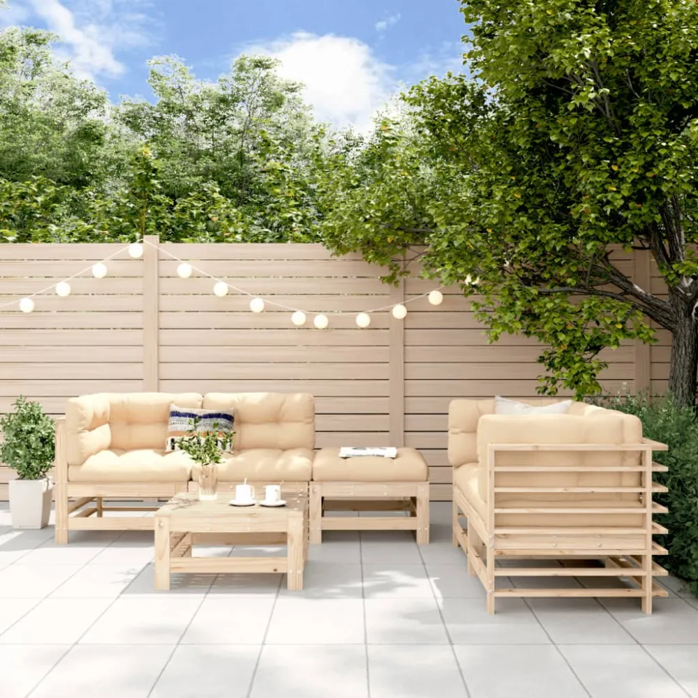 Conjunto de jardín Space 6 piezas madera maciza de pino para Terraza y Piscina
