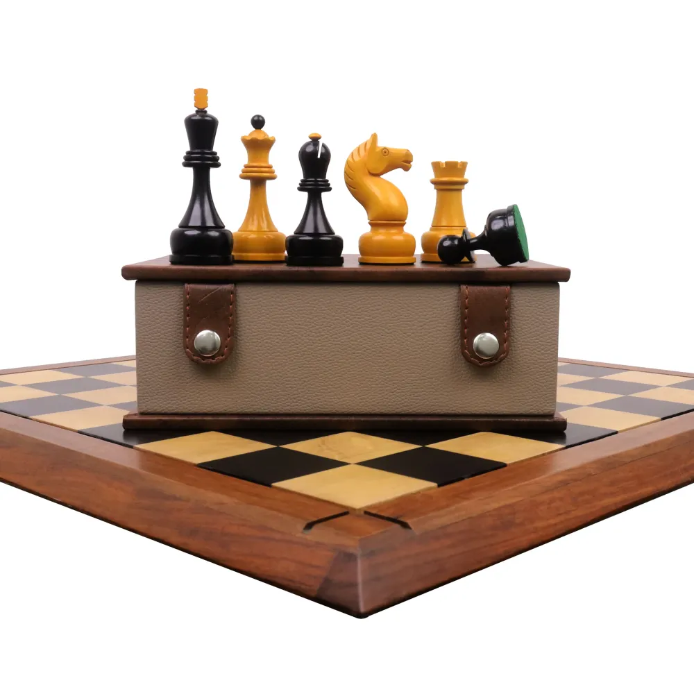 Conjunto Modular Combo de Juego de Ajedrez Tal del Campeonato Soviético de 1960 - Piezas en madera de boj envejecida con t...