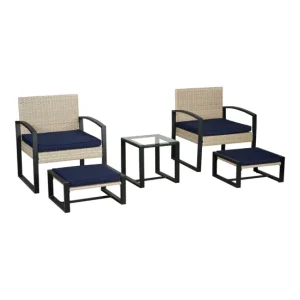 Conjunto Modular Conjunto de muebles de jardin Calvello 5 piezas acero/cristal - Azul y Ratán