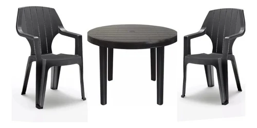 Conjunto Modular Juego Plastico Negro Mesa +2 Sillas Reforzadas Jardin Balcon Negro