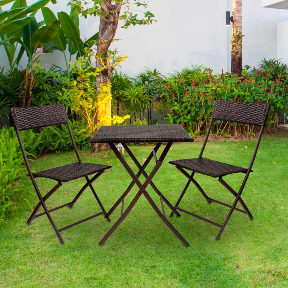 Conjunto de terraza Aktive Garden mesa+2 sillas plegables ratán negro | Incluye Mesa y 4 Sillas |