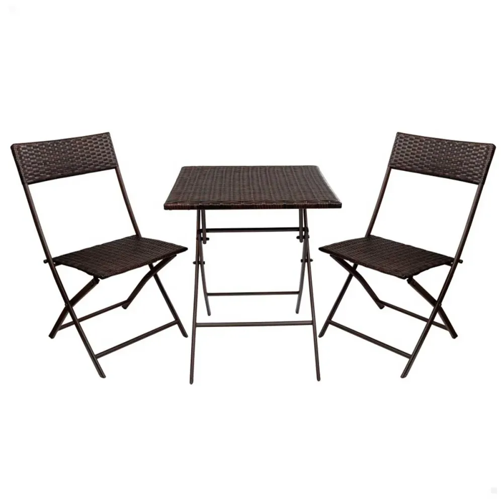 Conjunto de terraza Aktive Garden mesa+2 sillas plegables ratán negro | Incluye Mesa y 4 Sillas |