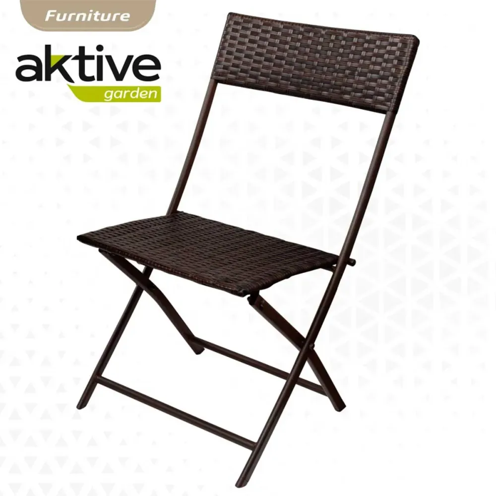 Conjunto de terraza Aktive Garden mesa+2 sillas plegables ratán negro | Incluye Mesa y 4 Sillas |