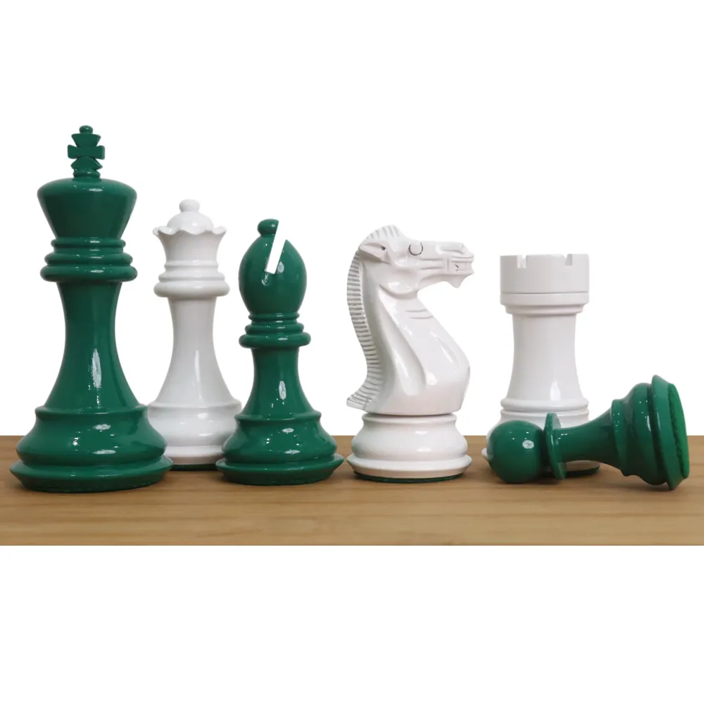 Juego de ajedrez de madera pintada en verde y blanco con peso Pro Staunton de 4,1 pulgadas, ligeramente imperfecto (solo p...