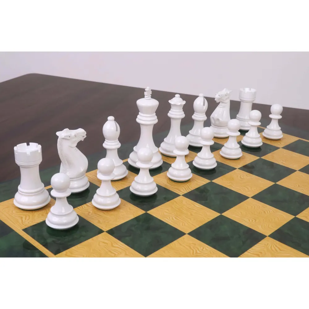 Juego de ajedrez de madera pintada en verde y blanco con peso Pro Staunton de 4,1 pulgadas, ligeramente imperfecto (solo p...