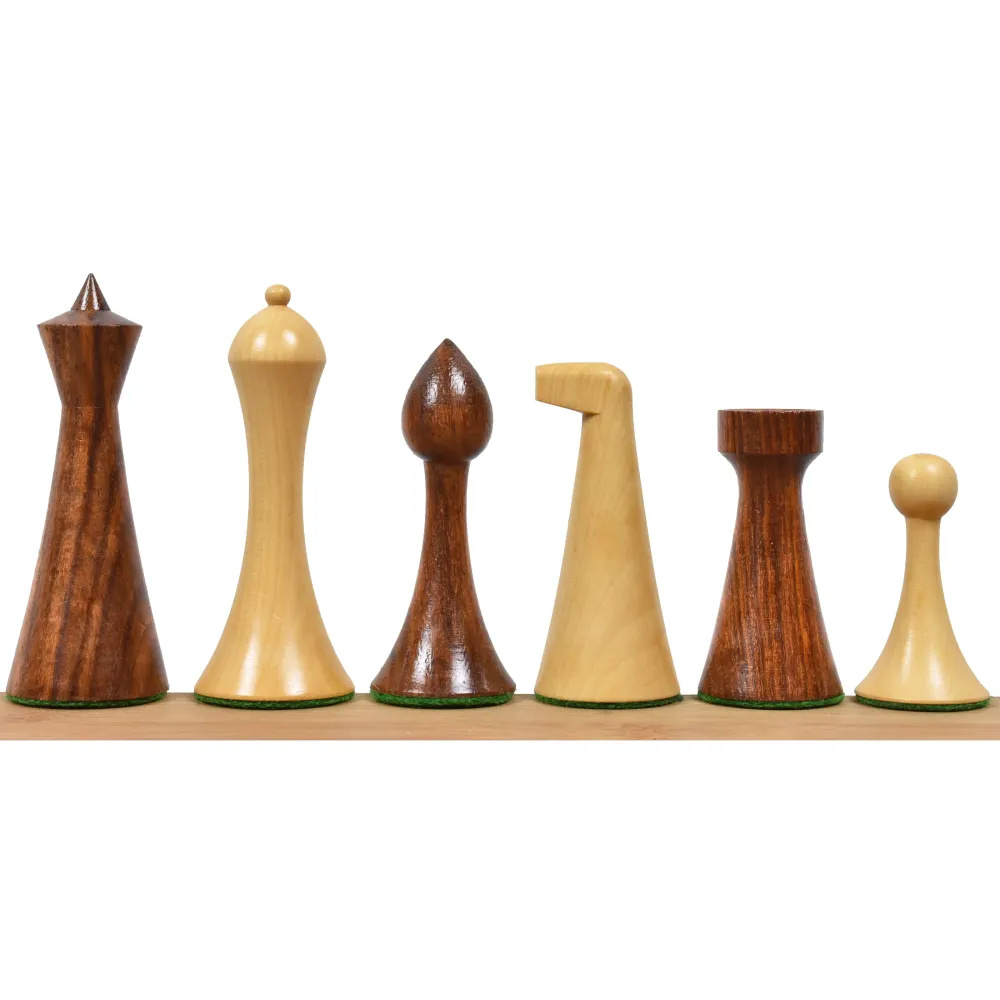 Juego de Ajedrez Minimalista Herman Ohme Ligeramente Imperfecto 3.6» - Sólo Piezas de Ajedrez - Palisandro Dorado Contrape...
