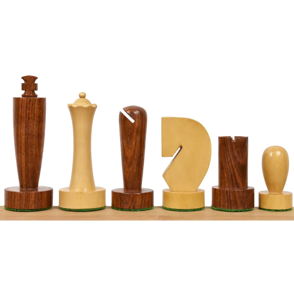 3.9″ Juego de ajedrez minimalista innovador berlinés- Sólo piezas de ajedrez- Palisandro dorado ponderado