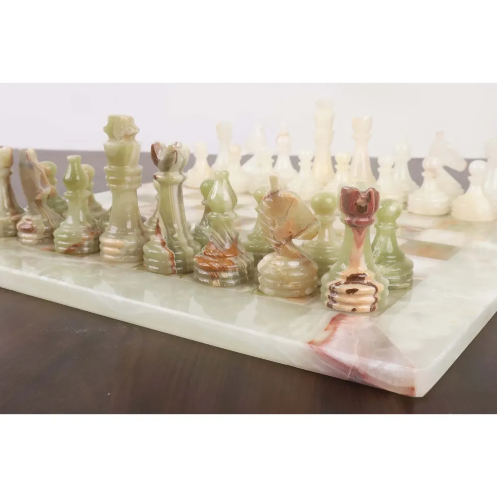 Juego combinado de piezas y tablero de ajedrez de piedra y mármol ónix - 15» - Juego de ajedrez artesanal | Material Resis...