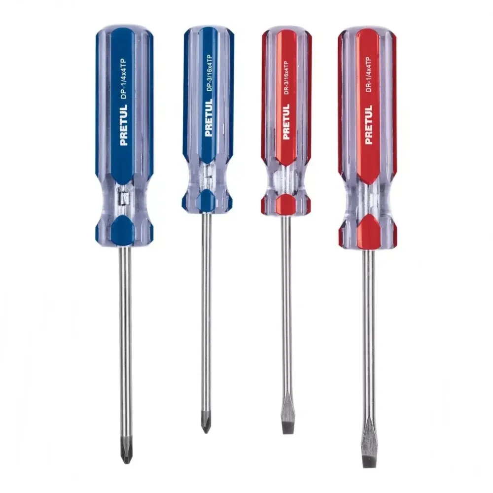 JUEGO DE 4 DESARMADORES MANGO DE PVC PRETUL JD-4TP PRETUL en Color Café y Beige