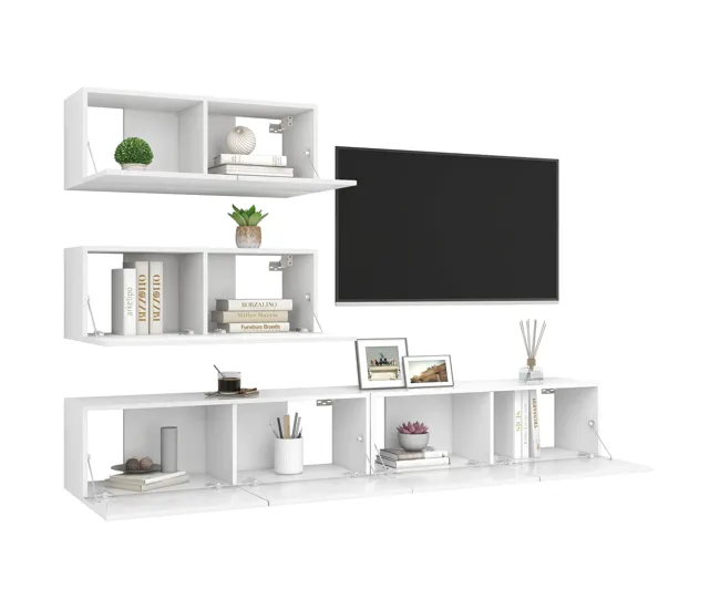 Juego de mueble para TV de 4 piezas aglomerado gris hormigón con Mesa de Centro