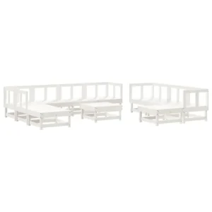 Juego de muebles de jardin 11 piezas madera maciza de pino en Color Café y Beige