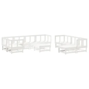 Juego muebles de jardin 10 piezas madera maciza pino con Sombrilla Incluida