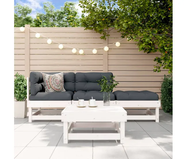 Juego de muebles de jardin 4 piezas madera maciza de pino con Sombrilla Incluida