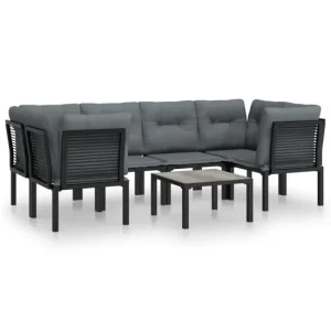 Juego de muebles de jardin 7 piezas ratán sintético negro y gris | Material Resistente los Rayos UV