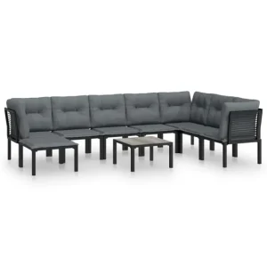 Juego de muebles de jardin 9 piezas ratán sintético negro y gris para Terraza y Piscina