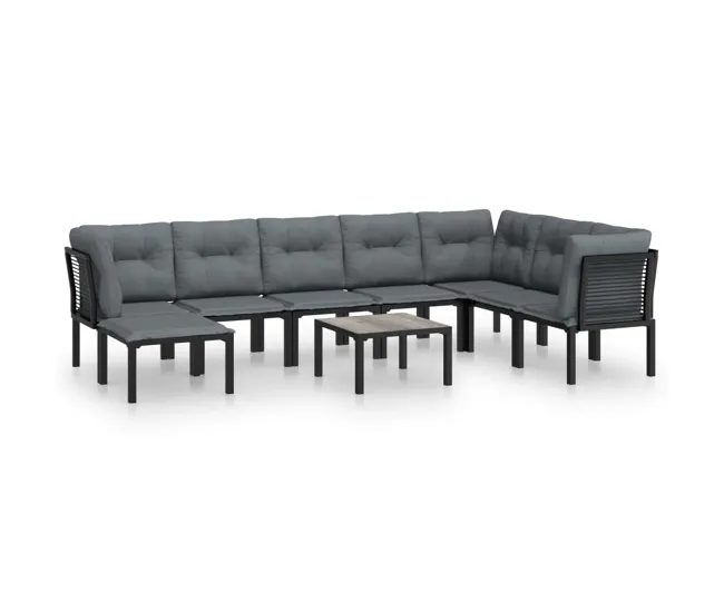 Juego de muebles de jardin 9 piezas ratán sintético negro y gris para Terraza y Piscina