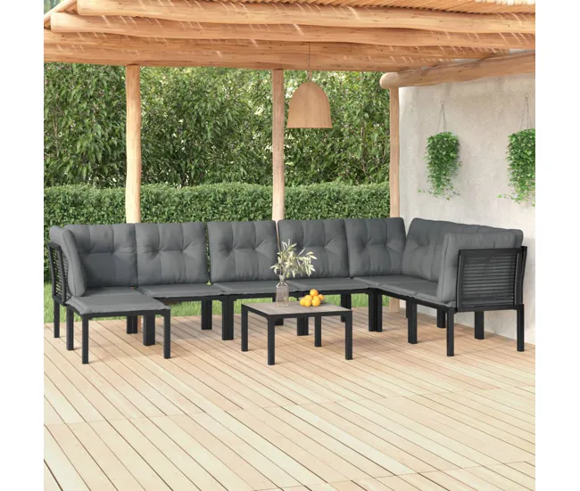 Juego de muebles de jardin 9 piezas ratán sintético negro y gris para Terraza y Piscina