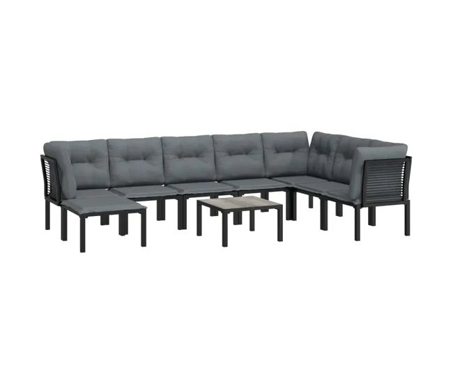 Juego de muebles de jardin 9 piezas ratán sintético negro y gris para Terraza y Piscina
