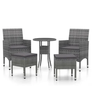 Juego de muebles de jardin 5 piezas ratán sintético gris Fácil Mantenimiento