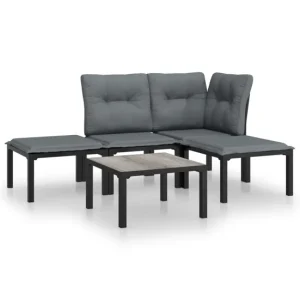 Juego de muebles de jardin 5 piezas ratán sintético negro y gris | Material Resistente los Rayos UV