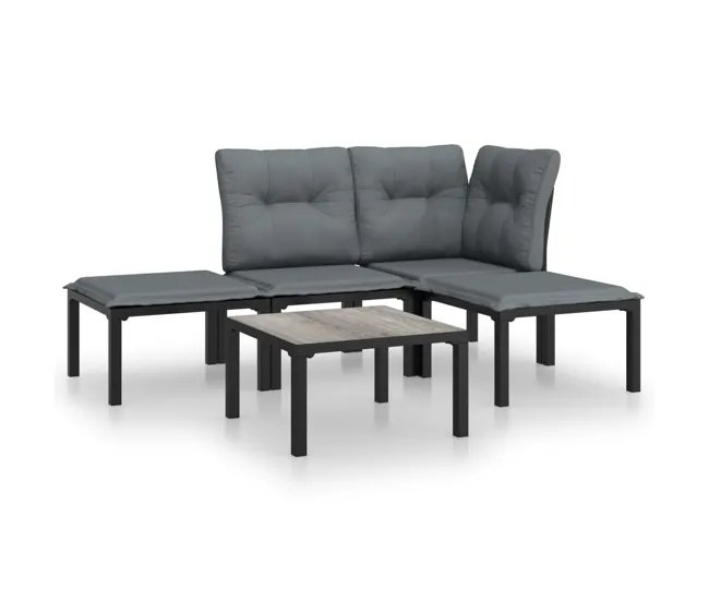 Juego de muebles de jardin 5 piezas ratán sintético negro y gris | Material Resistente los Rayos UV