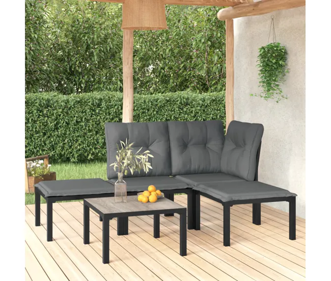 Juego de muebles de jardin 5 piezas ratán sintético negro y gris | Material Resistente los Rayos UV