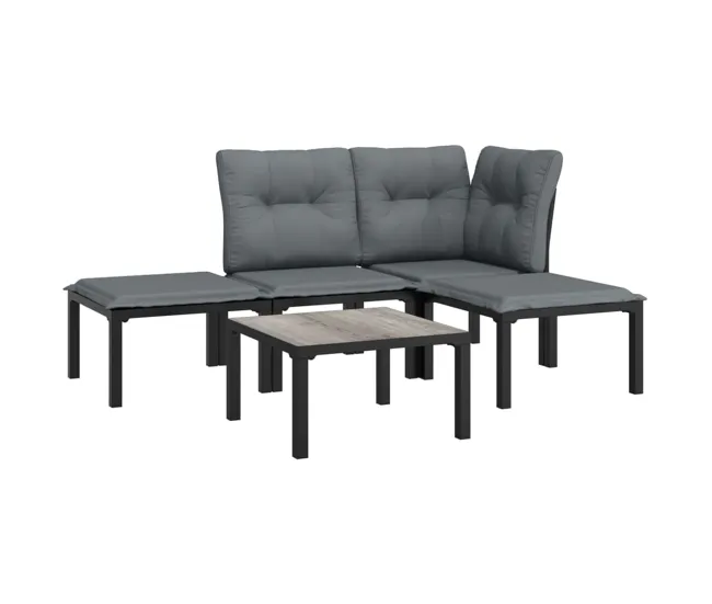 Juego de muebles de jardin 5 piezas ratán sintético negro y gris | Material Resistente los Rayos UV