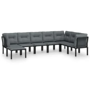 Juego de muebles de jardin 8 piezas ratán sintético negro y gris Fácil Mantenimiento
