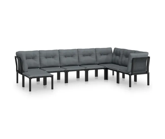 Juego de muebles de jardin 8 piezas ratán sintético negro y gris Fácil Mantenimiento