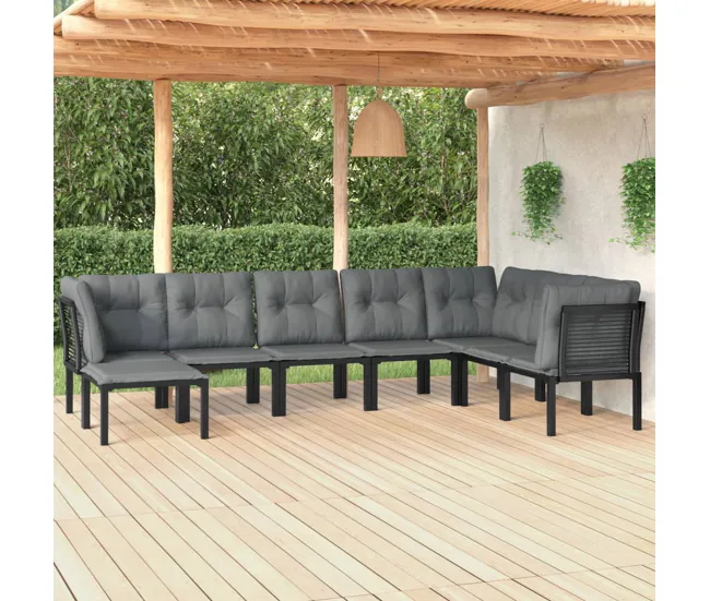 Juego de muebles de jardin 8 piezas ratán sintético negro y gris Fácil Mantenimiento