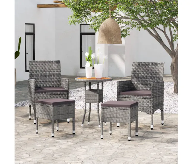 Juego de muebles de jardin de 5 piezas ratán sintético gris con Sombrilla Incluida