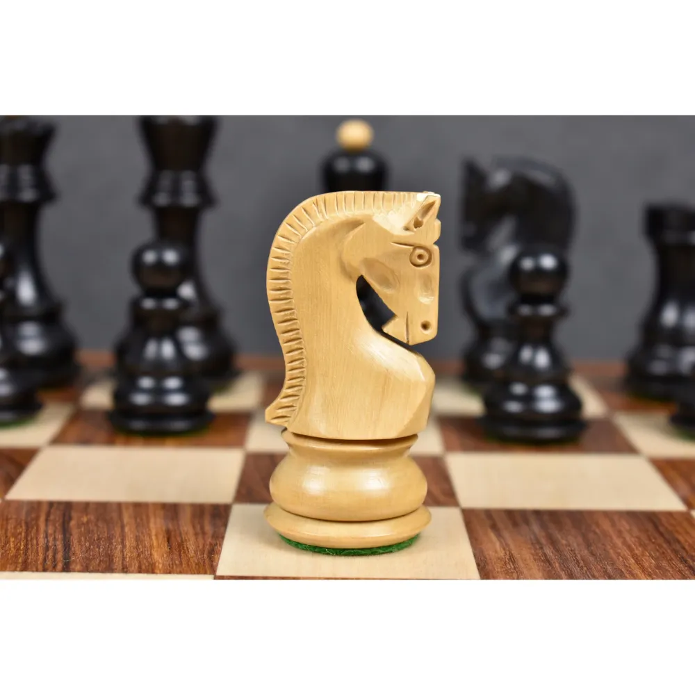 3.9" ligeramente imperfecto Juego de Ajedrez Ruso Serie Zagreb 59 - Sólo piezas de ajedrez - Madera ebonizada contrapesada