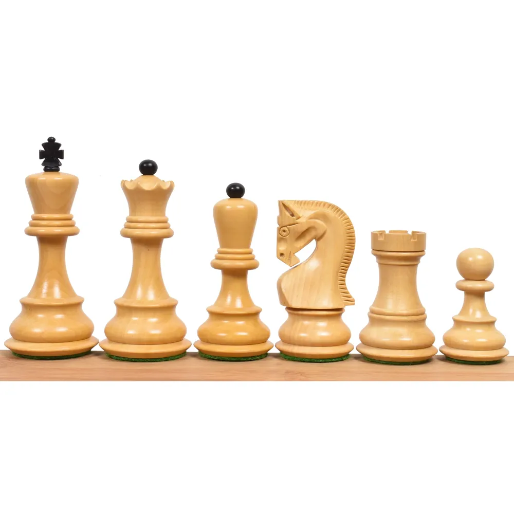 3.9" ligeramente imperfecto Juego de Ajedrez Ruso Serie Zagreb 59 - Sólo piezas de ajedrez - Madera ebonizada contrapesada