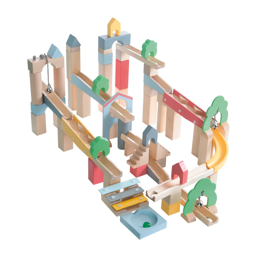 Marble Run Made Wood 60 Pieces Including 20-Piece Expansion Set Landscape Construction | Incluye Mesa y 4 Sillas |