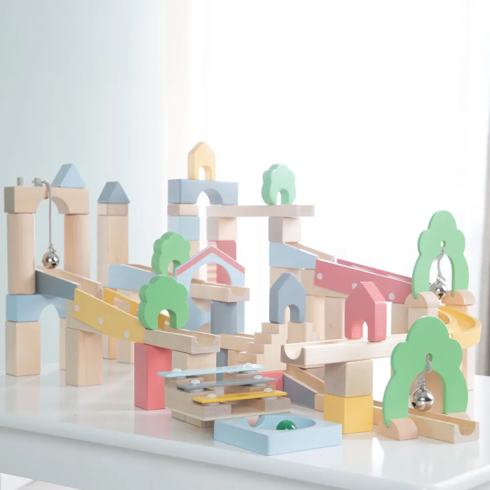 Marble Run Made Wood 60 Pieces Including 20-Piece Expansion Set Landscape Construction | Incluye Mesa y 4 Sillas |